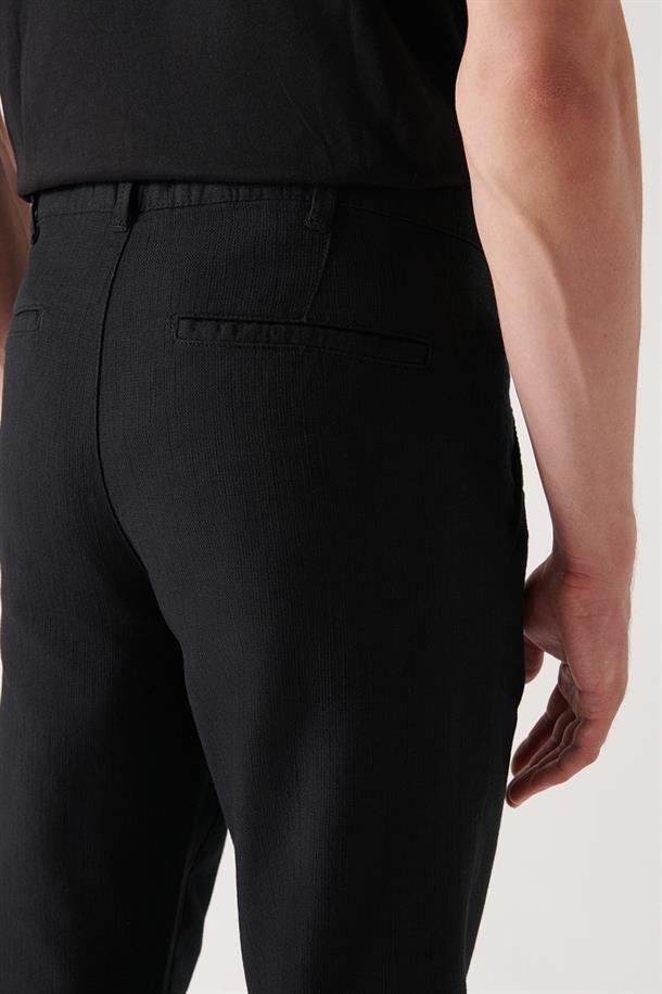 Siyah Yandan Cepli Comfort Slim Fit Pantolon