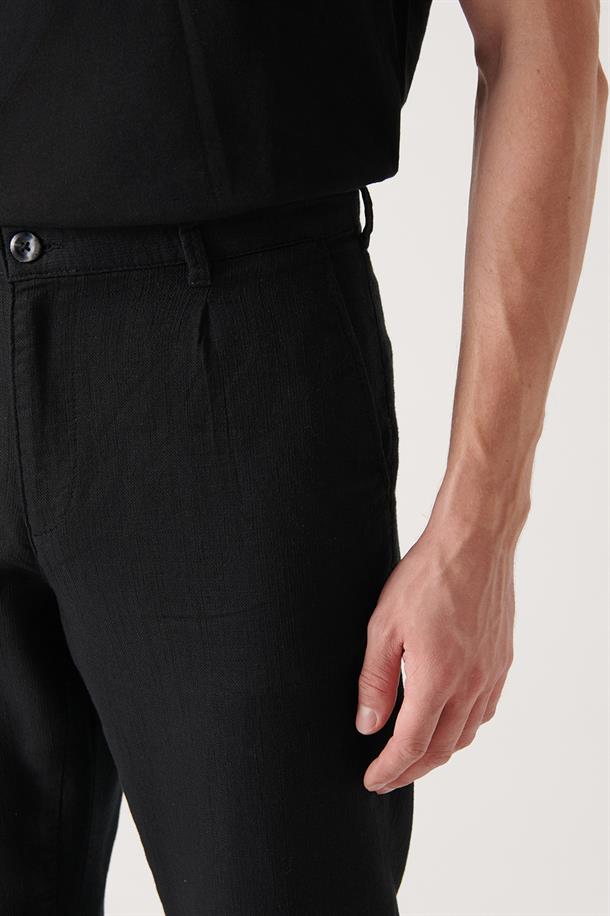 Siyah Yandan Cepli Comfort Slim Fit Pantolon