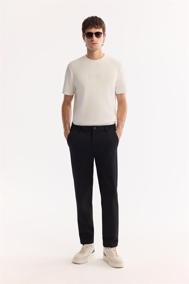 Siyah Yanları Lastikli Slim Fit Chino Pantolon