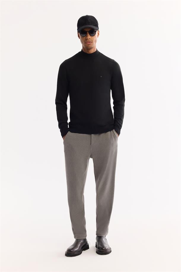 Black Wool Blend Mock Turtleneck Jumper