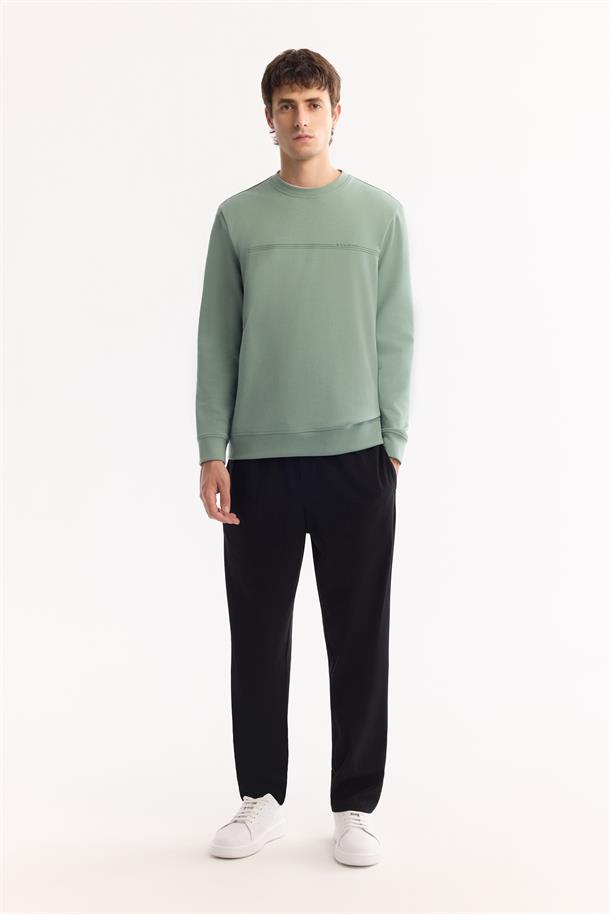 Su Yeşili Bisiklet Yaka Enjeksiyon Baskılı İnterlok Sweatshirt