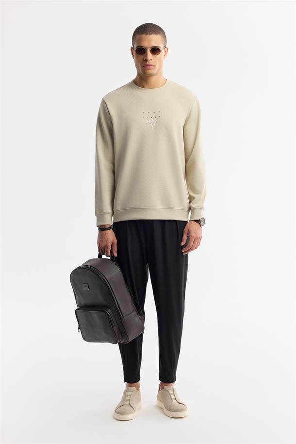 Taş Bisiklet Yaka Baskılı İnterlok Sweatshirt