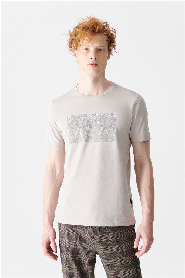 Taş Bisiklet Yaka Gofre Baskılı T-shirt