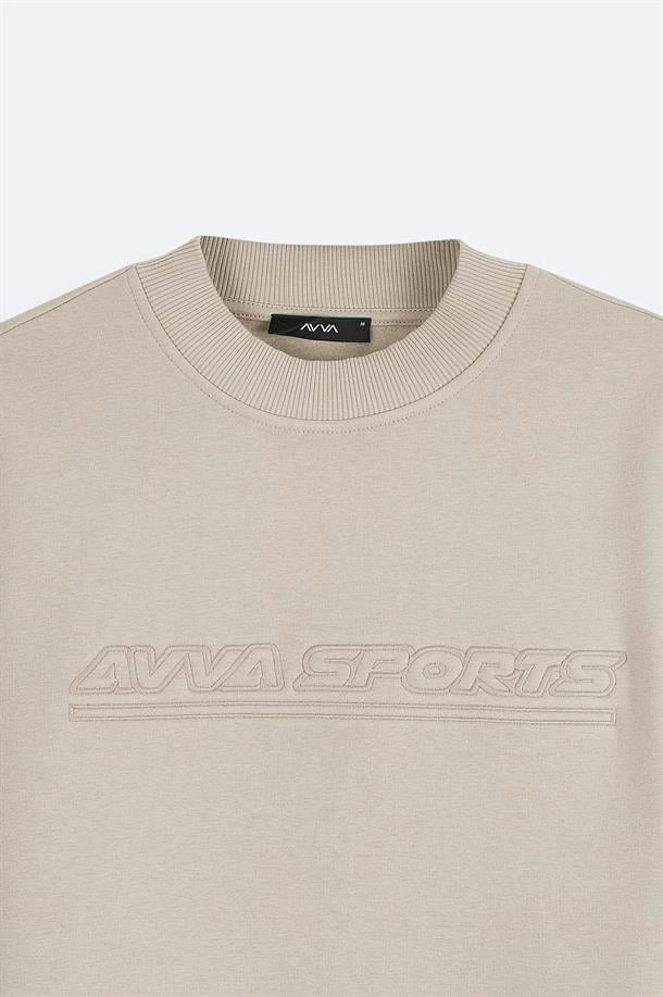 Taş Bisiklet Yaka Pamuklu Baskılı Sweatshirt