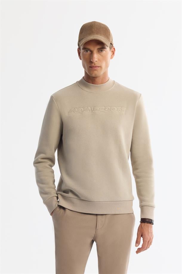 Taş Bisiklet Yaka Pamuklu Baskılı Sweatshirt
