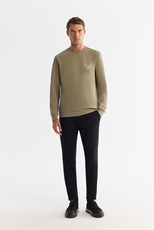 Vizon Bisiklet Yaka Pamuklu Baskılı Elastan Sweatshirt