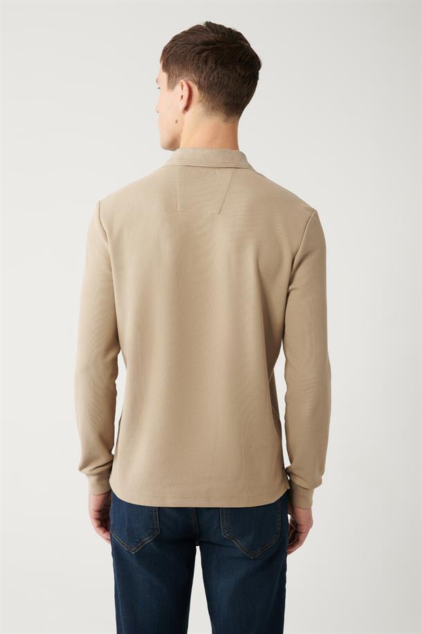Vizon Polo Yaka Düz Uzun Kol T-shirt