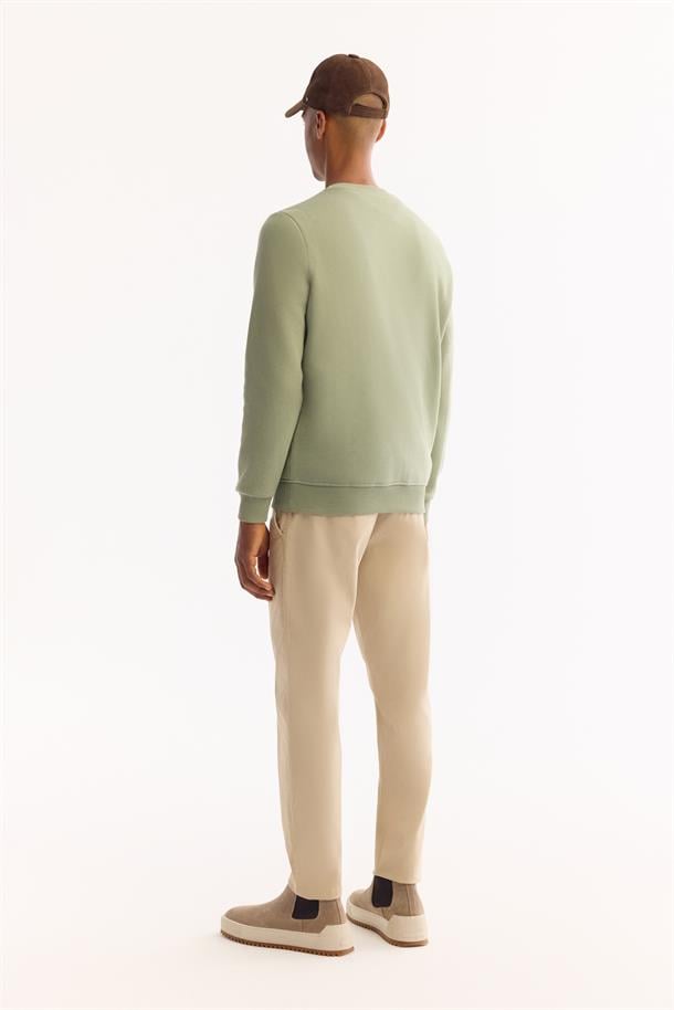 Yeşil Bisiklet Yaka İçi 3 İplik Şardonlu Sweatshirt