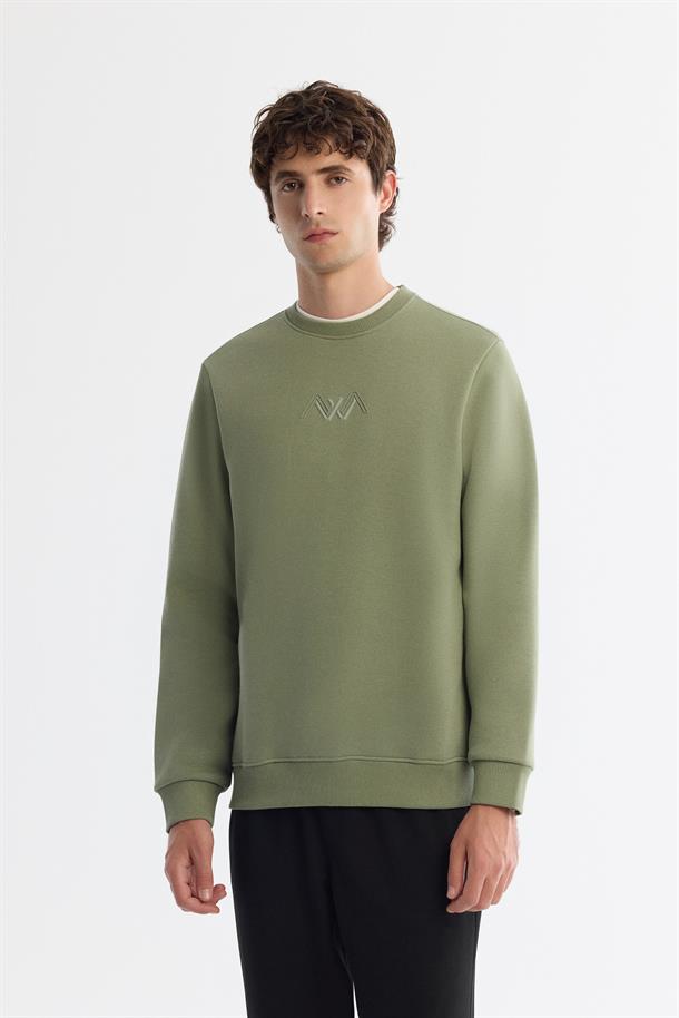 Yeşil Bisiklet Yaka İçi Şardonlu 3 İplik Sweatshirt