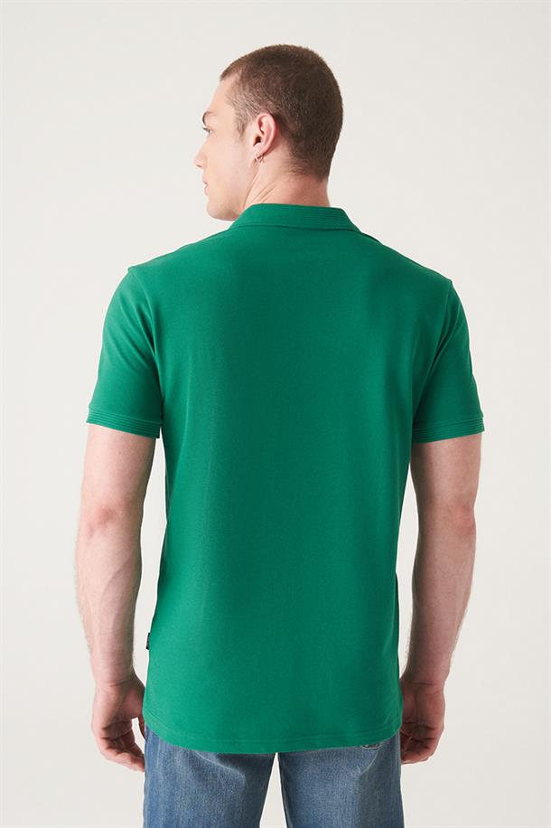 Yeşil Polo Yaka Basic T-Shirt