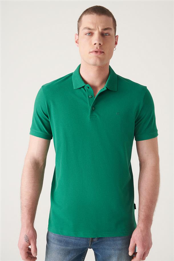 Yeşil Polo Yaka Düz T-Shirt