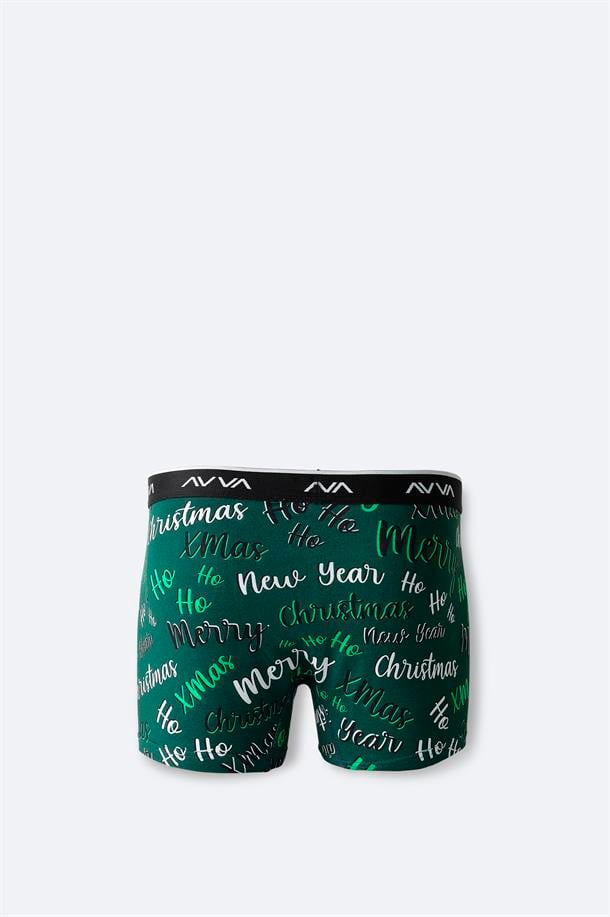 Yeşil Yılbaşı Desenli Tekli Kutu Boxer