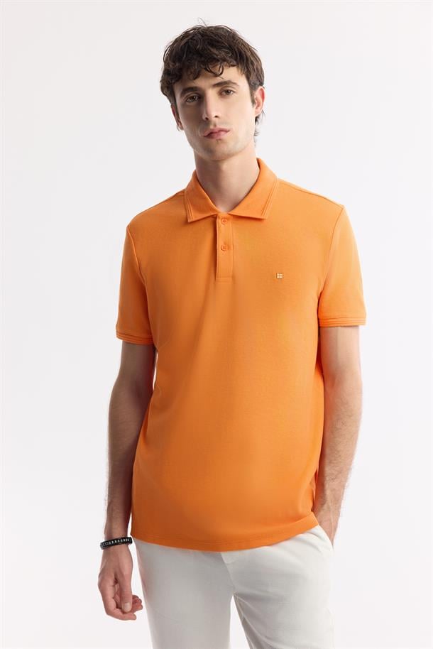 Turuncu %100 Pamuk Hızlı Kuruyan Kıvrılmayan Polo Yaka T-Shirt