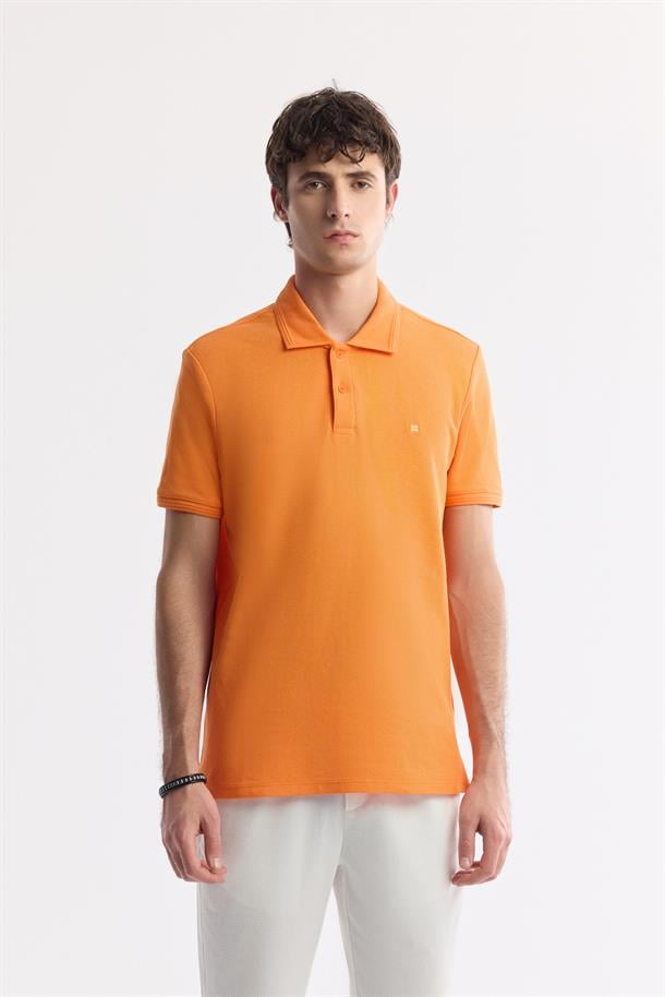 Turuncu %100 Pamuk Hızlı Kuruyan Kıvrılmayan Polo Yaka T-Shirt
