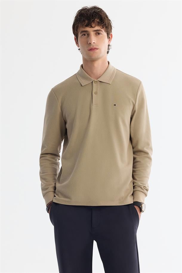 Vizon 2 Düğmeli Pamuklu Polo Yaka Sweatshirt