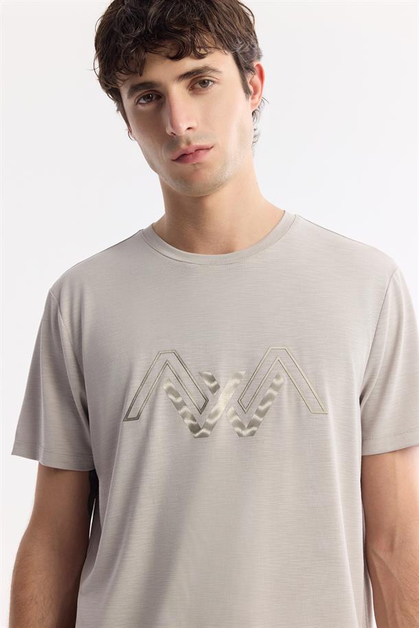 Vizon Bisiklet Yaka Baskılı Shoft Touch Flamlı T-Shirt