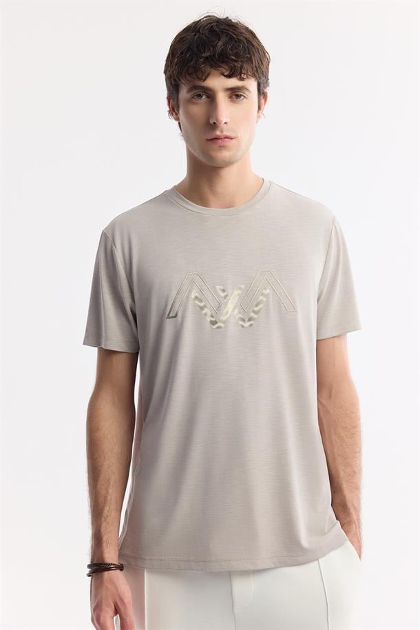 Vizon Bisiklet Yaka Baskılı Shoft Touch Flamlı T-Shirt