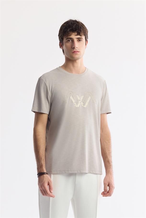 Vizon Bisiklet Yaka Baskılı Shoft Touch Flamlı T-Shirt