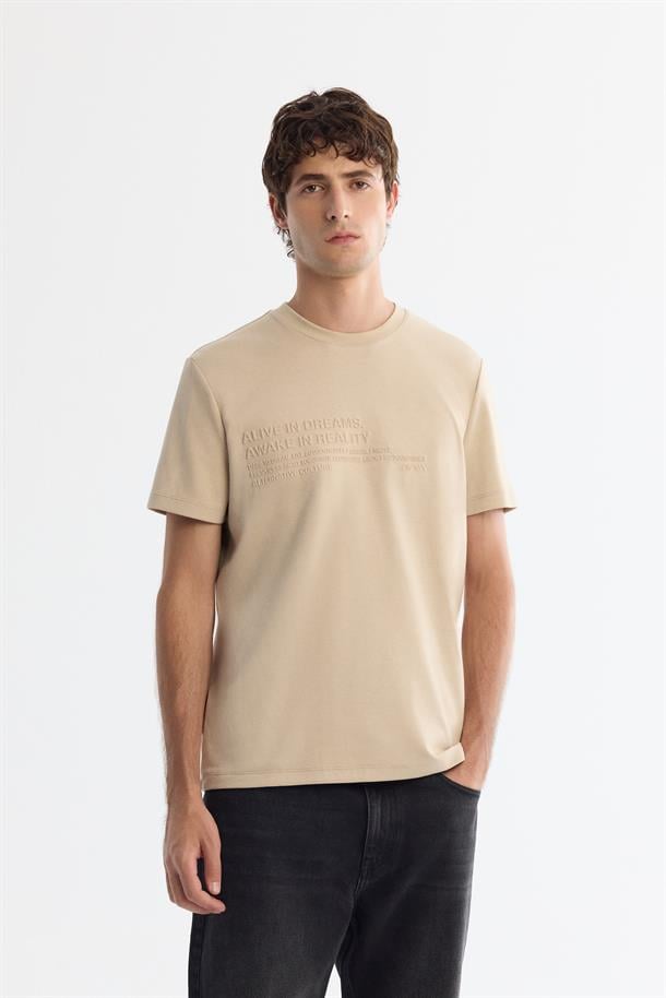 Vizon Bisiklet Yaka Gofre Baskılı T-Shirt