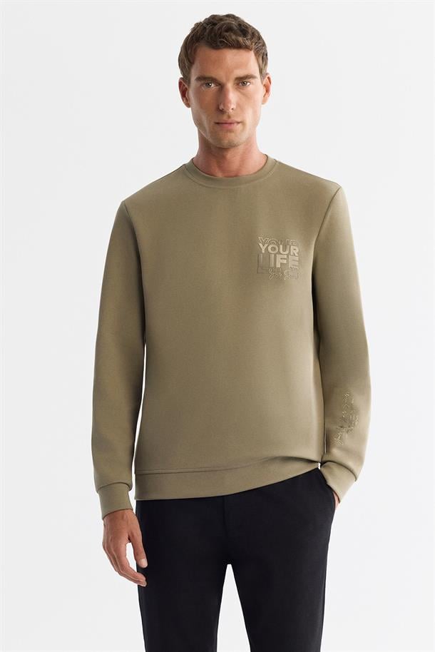 Vizon Bisiklet Yaka Pamuklu Baskılı Elastan Sweatshirt