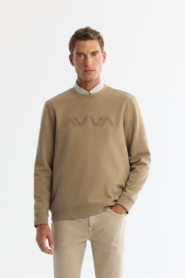 Vizon Bisiklet Yaka Pamuklu Baskılı Sweatshirt