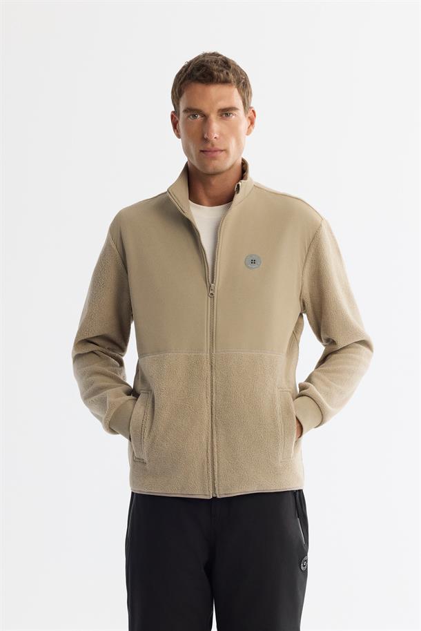 Vizon Dik Yaka Baskılı Fermuarlı Sweatshirt