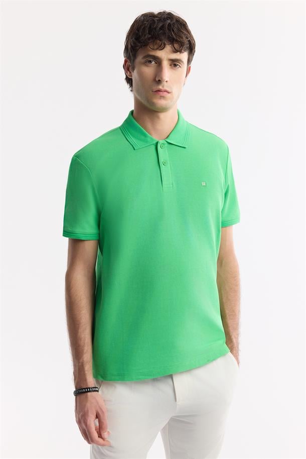 Yeşil %100 Pamuk Hızlı Kuruyan Kıvrılmayan Polo Yaka T-Shirt