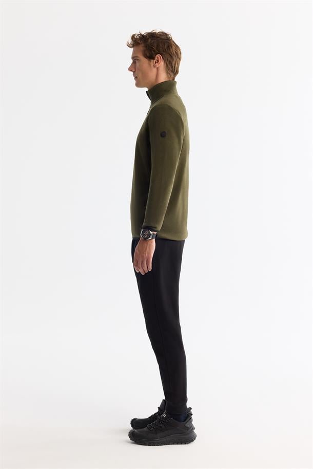 Yeşil Basic Yarım Fermuarlı Polar Sweatshirt