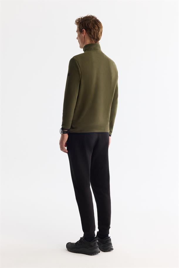 Yeşil Basic Yarım Fermuarlı Polar Sweatshirt
