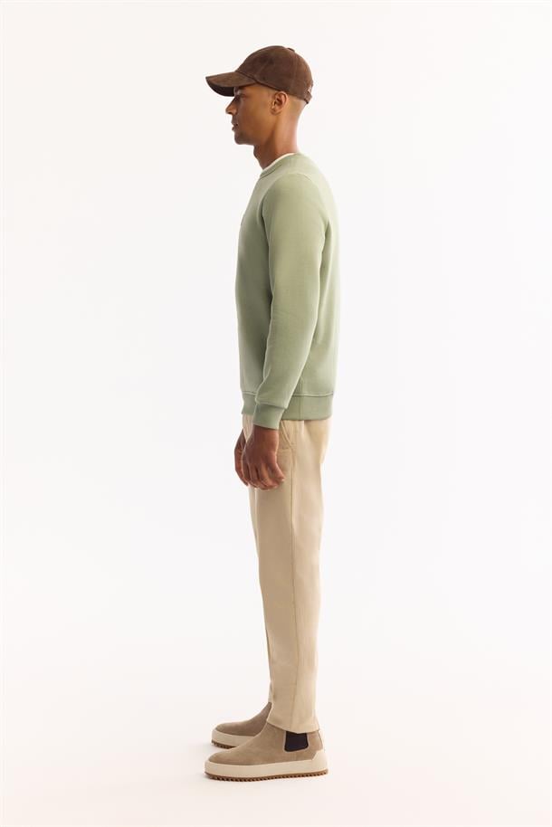 Yeşil Bisiklet Yaka İçi 3 İplik Şardonlu Sweatshirt