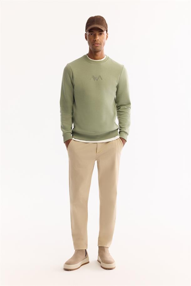Yeşil Bisiklet Yaka İçi 3 İplik Şardonlu Sweatshirt