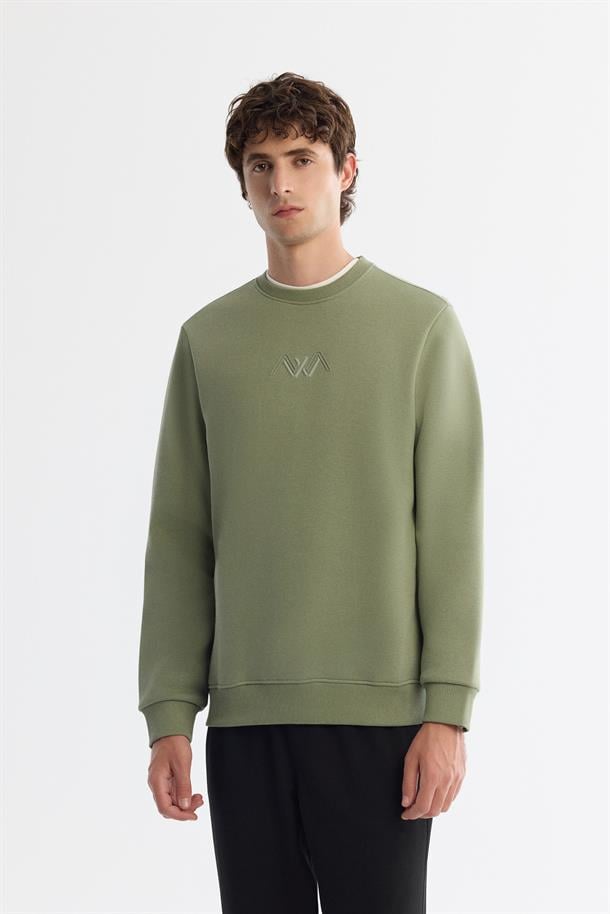 Green Crew Neck Knit Sweatshirt