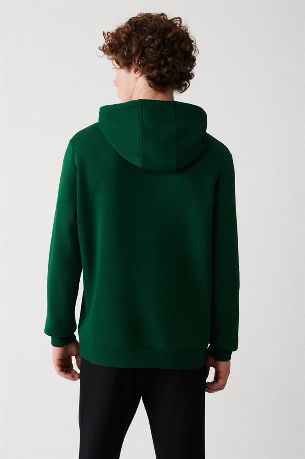 Yeşil Kapüşonlu Yaka İçi Polarlı 3 İplik Pamuklu Regular Fit Standart Kesim Unisex Sweatshirt