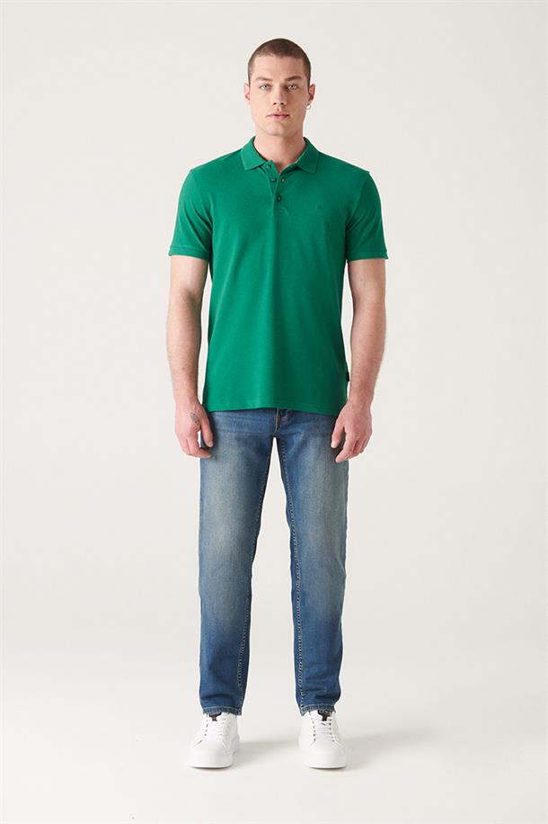 Yeşil Polo Yaka Basic T-Shirt