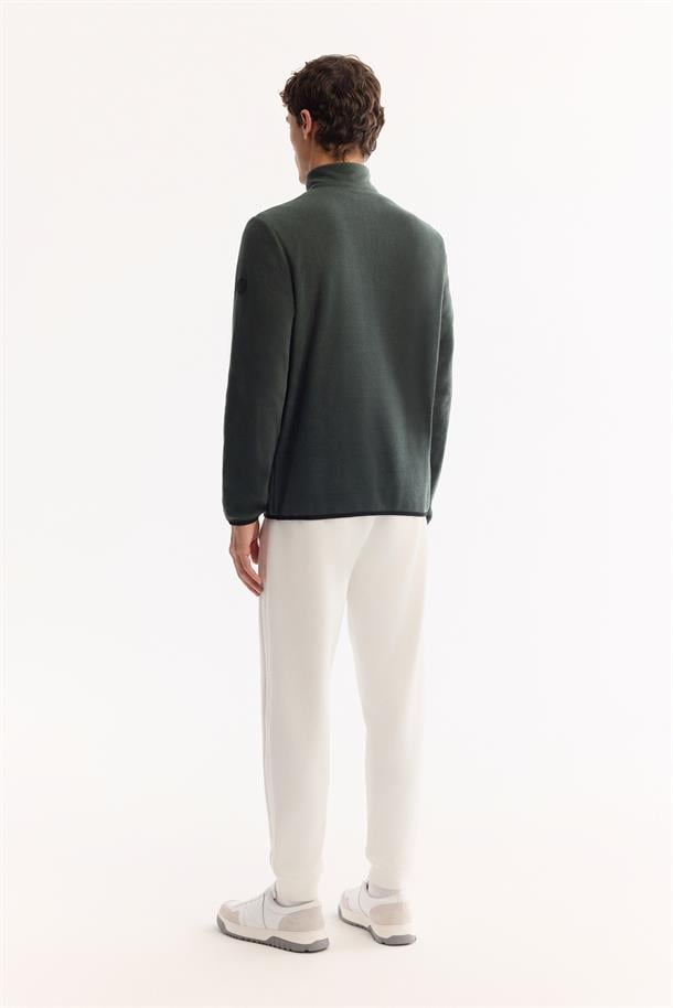 Yeşil Soğuğa Dayanıklı Yarım Fermuarlı Dik Yaka Polar Sweatshirt