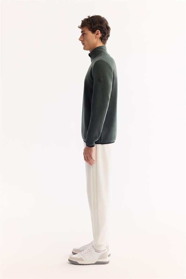 Yeşil Soğuğa Dayanıklı Yarım Fermuarlı Dik Yaka Polar Sweatshirt