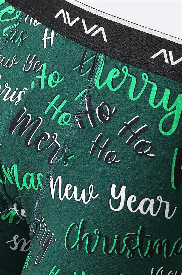 Green New Year's Patterned Boxed Boxer