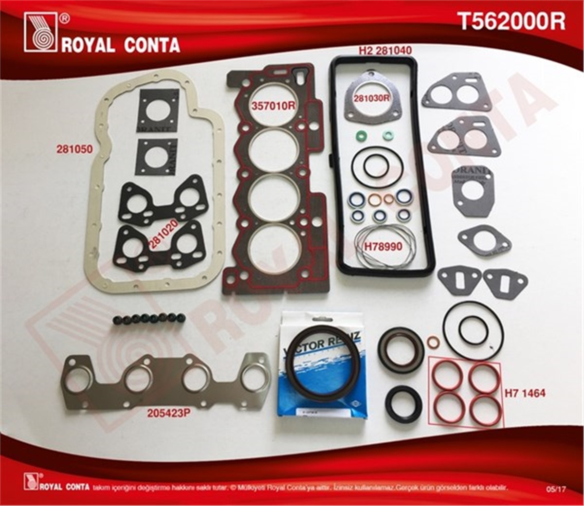 206MOTOR TAKIM CONTA REINZ KEÇELİ S.LASTİKLİ P207 1.4 TU3A 06 P106-P205-P206-P306-P307 TU3JP 1.4 ROYAL T562000RROYALROYAL T562000R