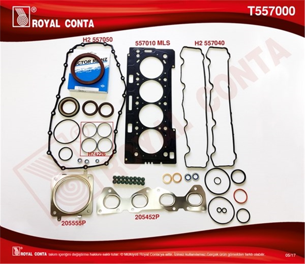 206MOTOR TAKIM CONTA REINZ KEÇELİ S.LASTİKLİ P206-P207-P307-P308 1.6 16V TU5JP4 ROYAL T557000ROYALROYAL T557000
