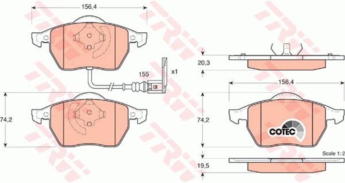 A3ÖN BALATA GOLF IV 97 -BORA-AUDI A3 1.8 T 01-03 -TT 1.8 00 LEON 99-06 TOLEDO 99-06 OCTAVIA TRW GDB1403TRWTRW GDB1403