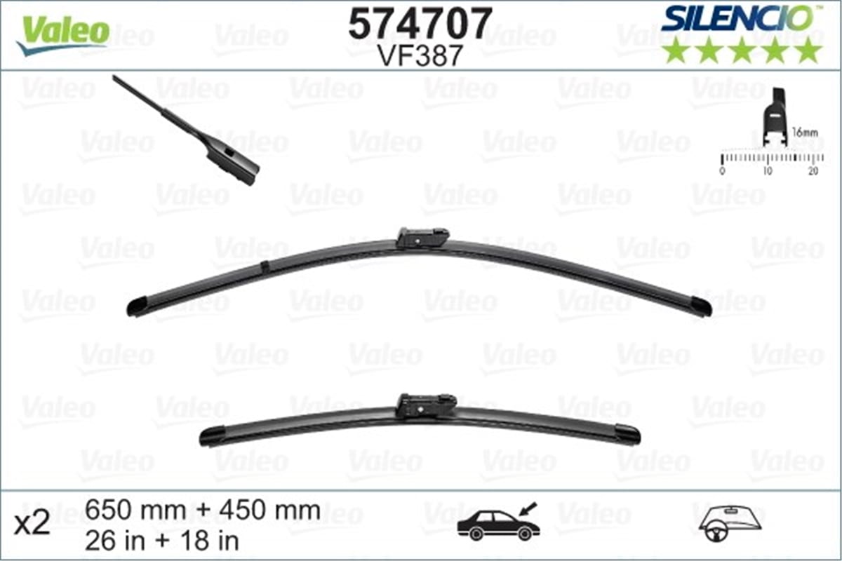 A3VALEO SİLENCİO X-TRM FLAT BLADE VM387 X2 650 450 MM VW GOLF VII; AUDI A3 VALEO 574707VALEOVALEO 574707