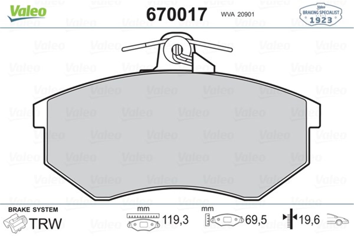 A4ÖN BALATA PASSAT 1.8 88-96 AUDI 80 A41.6 1.9TDİ 95-10 119.3 69.6 19.4 MM GDB854 VALEO 670017VALEOVALEO 670017