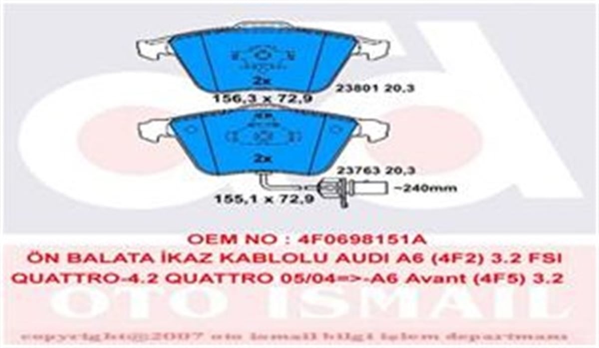 A6ÖN BALATA AUDI A6-A8 2.0 3.0 TDI 3.2 FSI 06 GDB1659-GDB1554 TRW GDB1617TRWTRW GDB1617