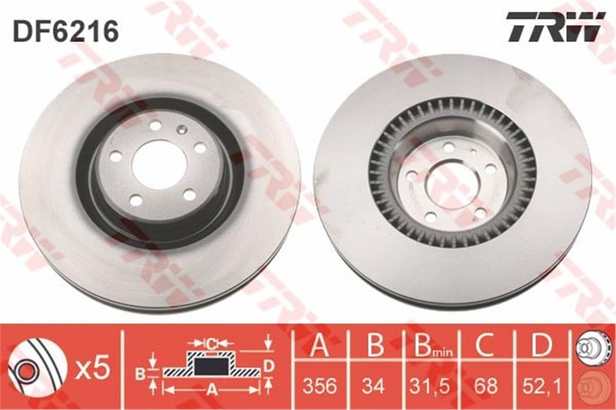 A6ÖN FREN AYNASI AUDI A6-A7-A8 10 HAVALI 356MM-5D TRW DF6216TRWTRW DF6216