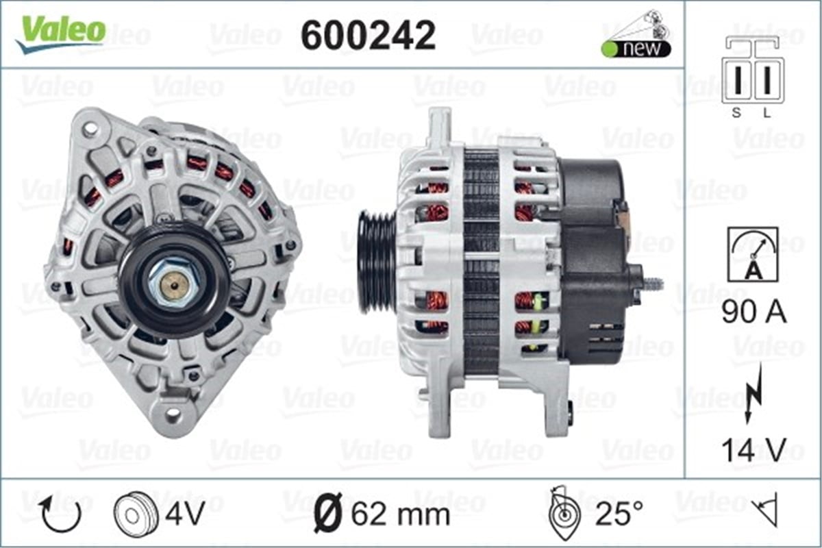 ACCENTALTERNATÖR HYUNDAI ACCENT 1.5-1.6 00-02-COUPE ELANTRA-GETZ-MATRİX X-KIA CERATO VALEO 600242VALEOVALEO 600242