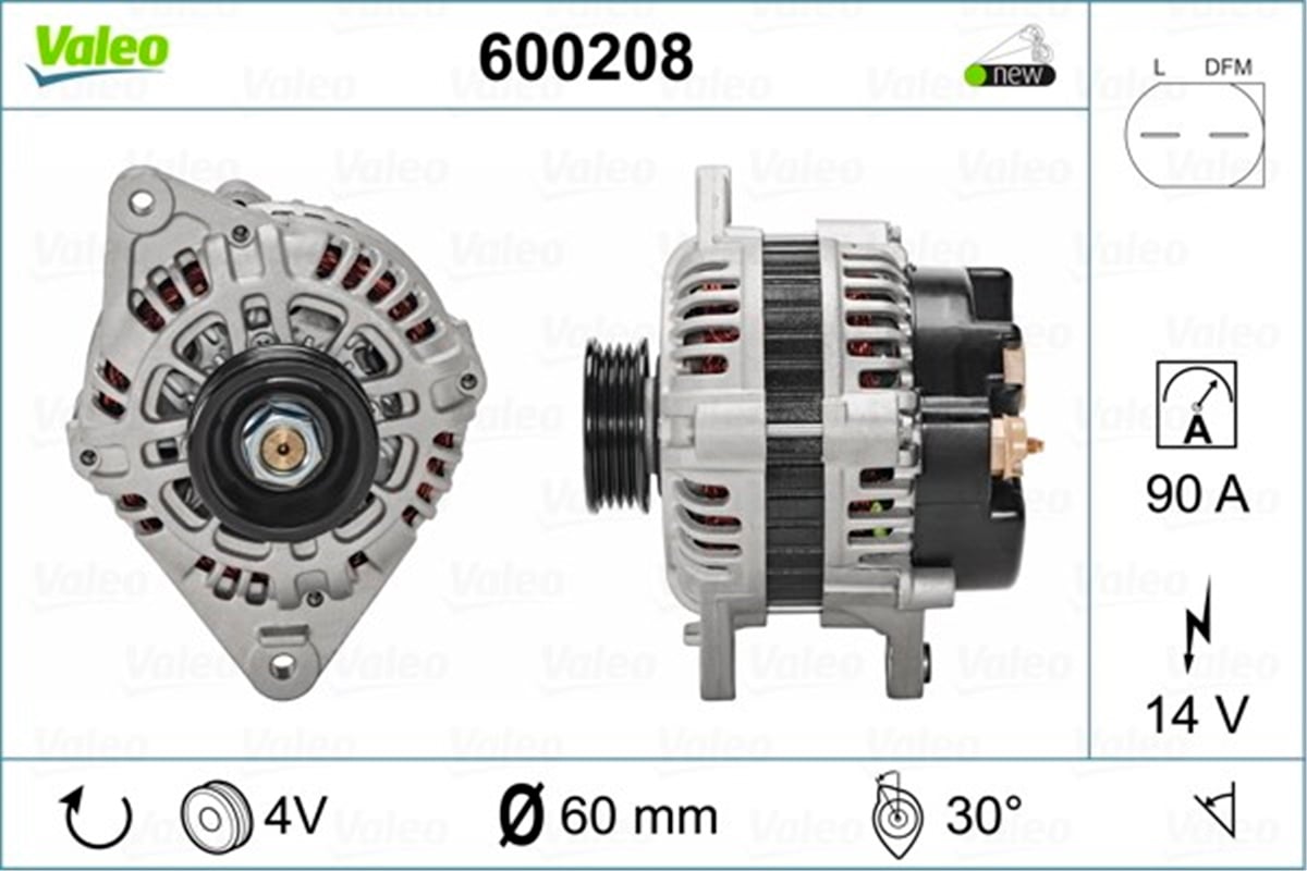 ACCENTALTERNATÖR HYUNDAI ACCENT-COUPE-PONY VALEO 600208VALEOVALEO 600208