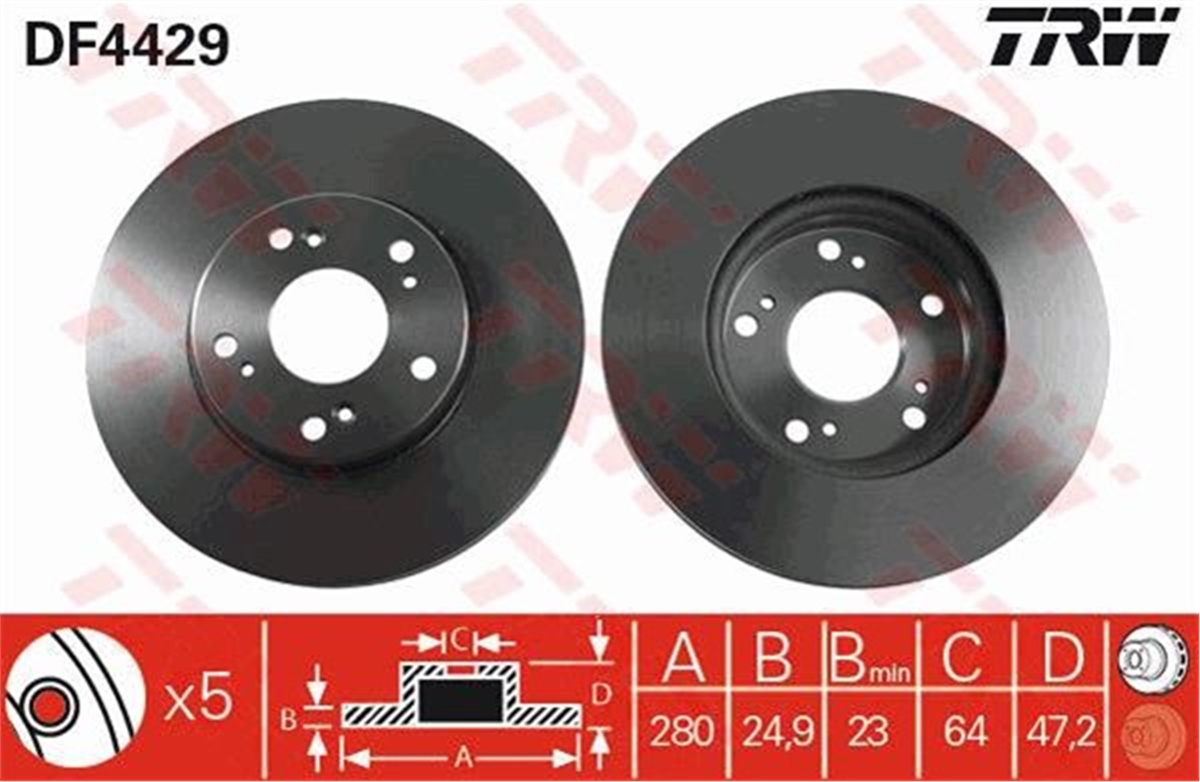 ACCORDÖN FREN AYNASI HONDA ACCORD 2.0 03-08 280X25X5DLXHAVALI 986479625 TRW DF4429TRWTRW DF4429