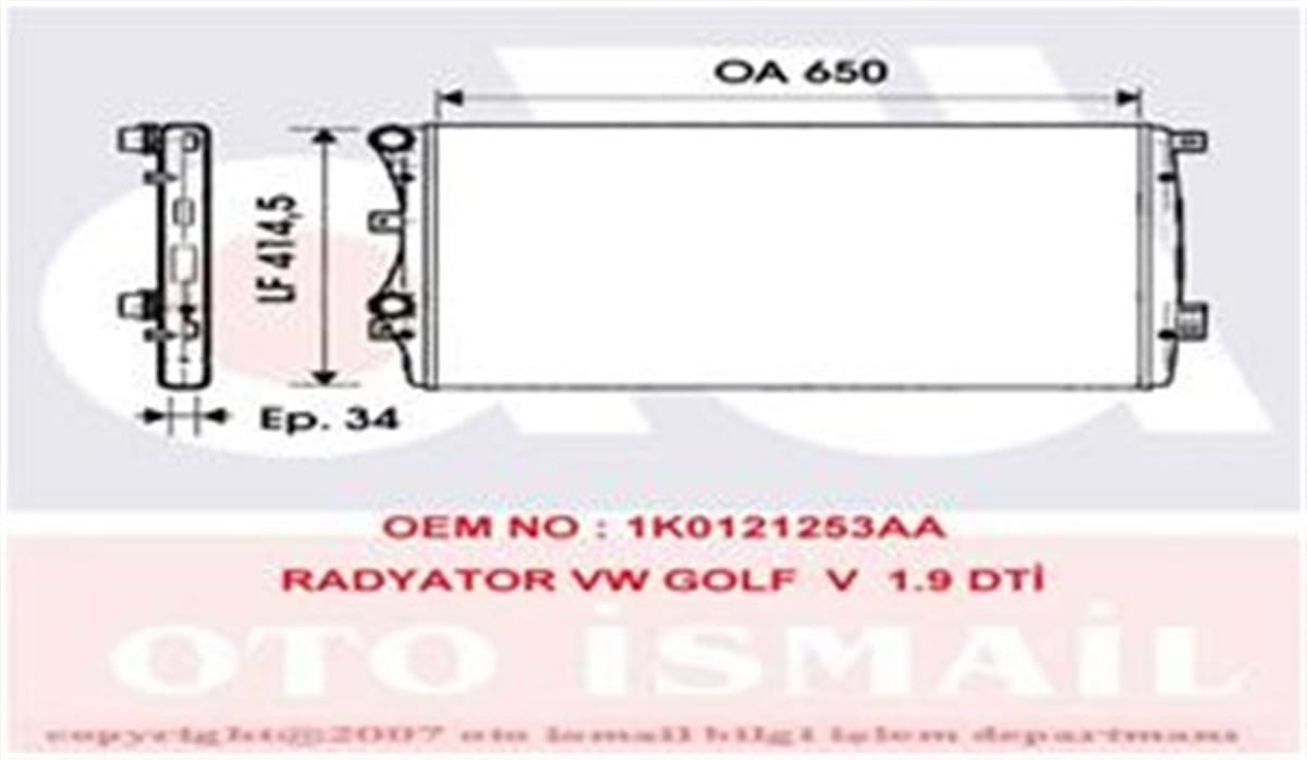 ALTEARADYATOR CADDY III-GOLF V-PASSAT-A3-ALTEA-TOLEDO III-OCTAVIA 1.9TDI AC KLİMASIZ MEK 650X414.5X34 VALEO 732872VALEOVALEO 732872