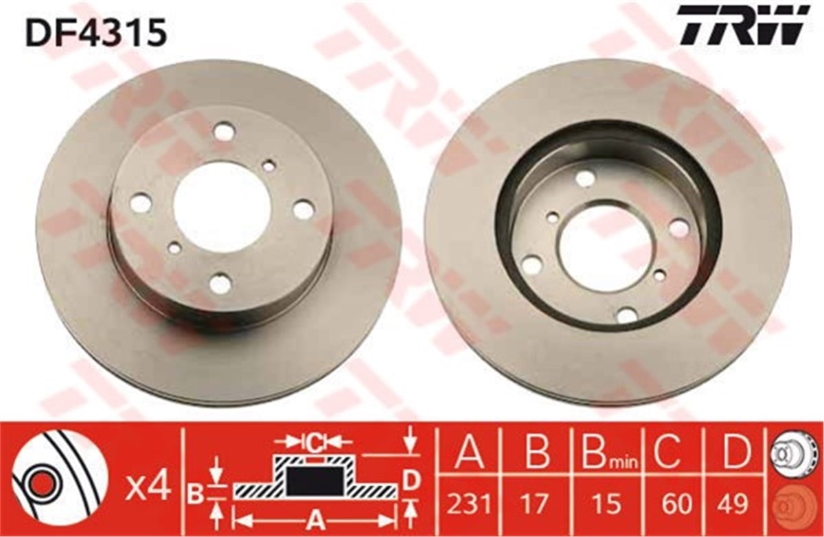 ALTOÖN FREN AYNASI HAVALI ALTO IV 1.1 02- WAGÖN R 1.0-1.2-1.2 4WD 98-00 TRW DF4315TRWTRW DF4315
