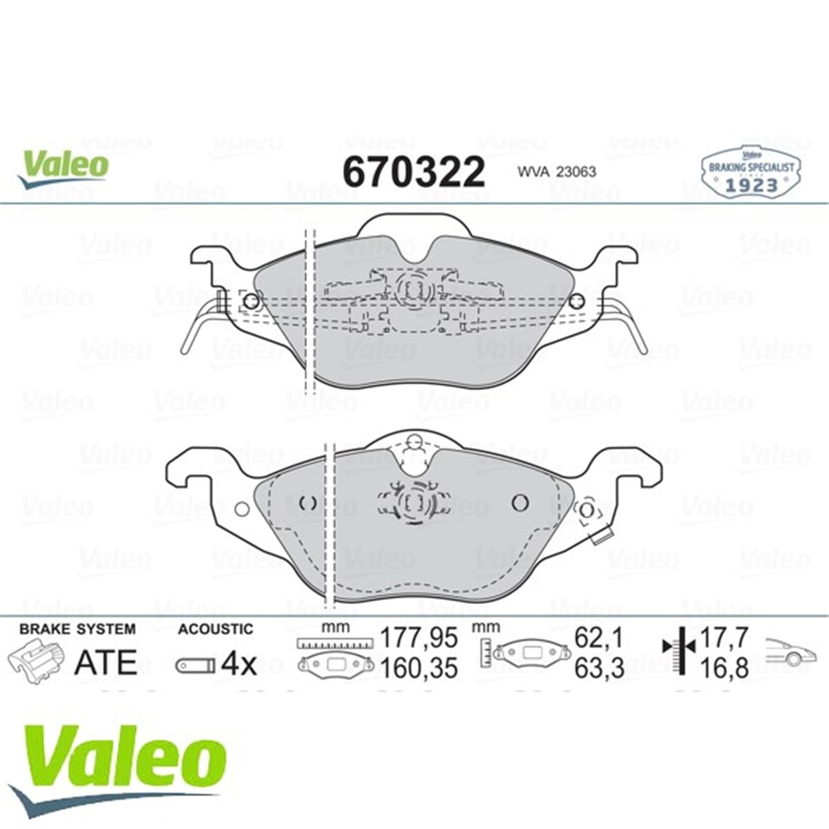 ASTRAÖN BALATA ASTRA G 1.2-1.4-1.6-1.7D-1.8-2.0D 98-05 ZAFIRA 1.8-2.0D 16V 98-05 VALEO 670322VALEOVALEO 670322